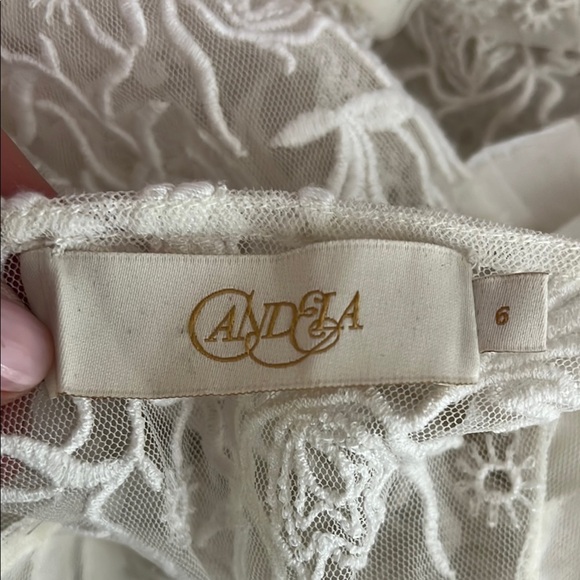 Candela Sz 6 Off White Long Sheer Dress - Picture 10 of 10